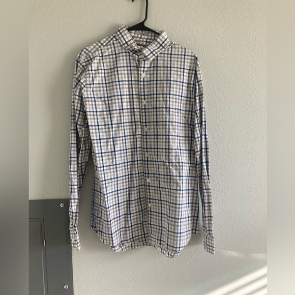 Express button up dress, shirt, size large, blue, and white - Picture 1 of 3